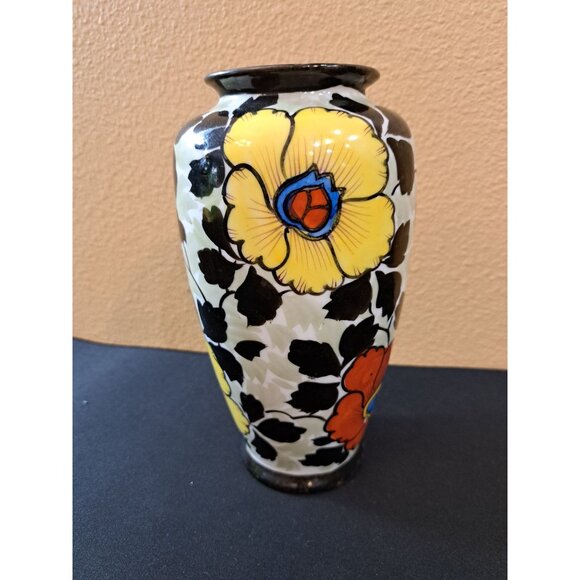Vintage Japanese Ceramic Vase With Hand-Painted Floral Design Stamped TA - Picture 2 of 7